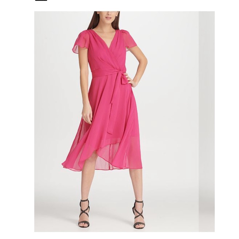 DKNY High- Low Surplice Chiffon Dress